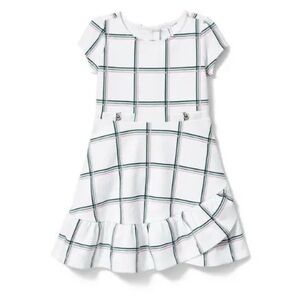 Stylish White and Green Plaid Kids Dress